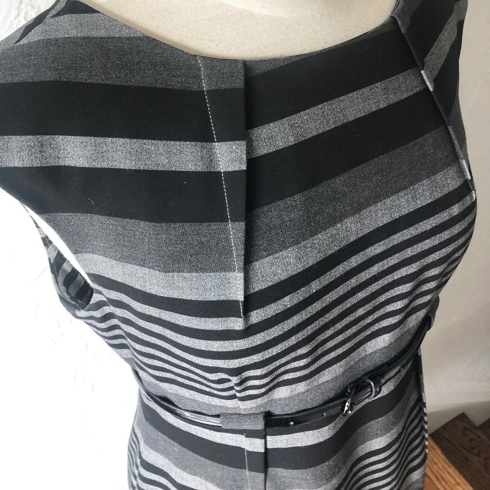 Calvin Klein 8 Striped Belted Sheath Dress Blk/gry